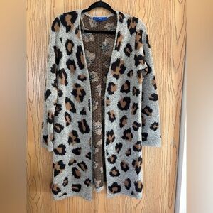 Apt. 9 Leopard Open Front Long Cardigan